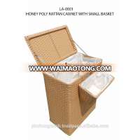 HONEY RATTAN CABINET WITH SMALL BASKET WITH LINEN