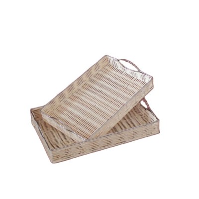 Natural rattan woven weave fruit bread display storage basket set with handle candy pot