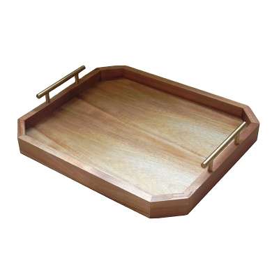 Factory wholesale Bamboo Wood Serving Tray With metal Handles for Food,Breakfast Tray,Party Platter,Nesting,Kitchen and Dining