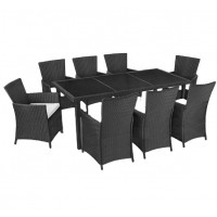 Galvanized Steel 8 Seater Dining Set 9pcs KD style Rattan Dining Chair and Rattan Table