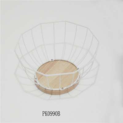 2019 hot sale metal wire bowl shape with wood base large round fruit basket household use