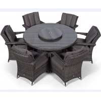 Aluminum 6 Seater Dining Chair With Round Table with Lazy Susan Grey