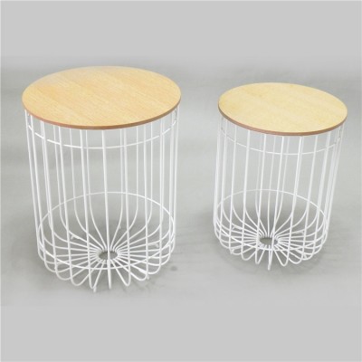 New design Metal Iron Wire Coffee Table Round Side Table With Mdf Wood Cover