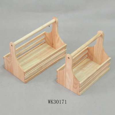 Solid Wood Kitchen Bathroom Storage Basket with Handle