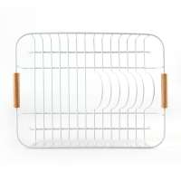 Wire wood dish drying rack kitchen dish rack