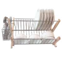 Foldable kitchen Utensil Knife Fork Holder 2 tier storage dish drying dryer drainer rack wooden wire dish rack