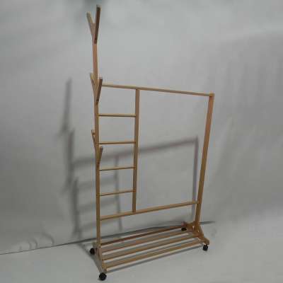 Vertical coat and hat rack with branch and cross bar Wood Clothes Racks